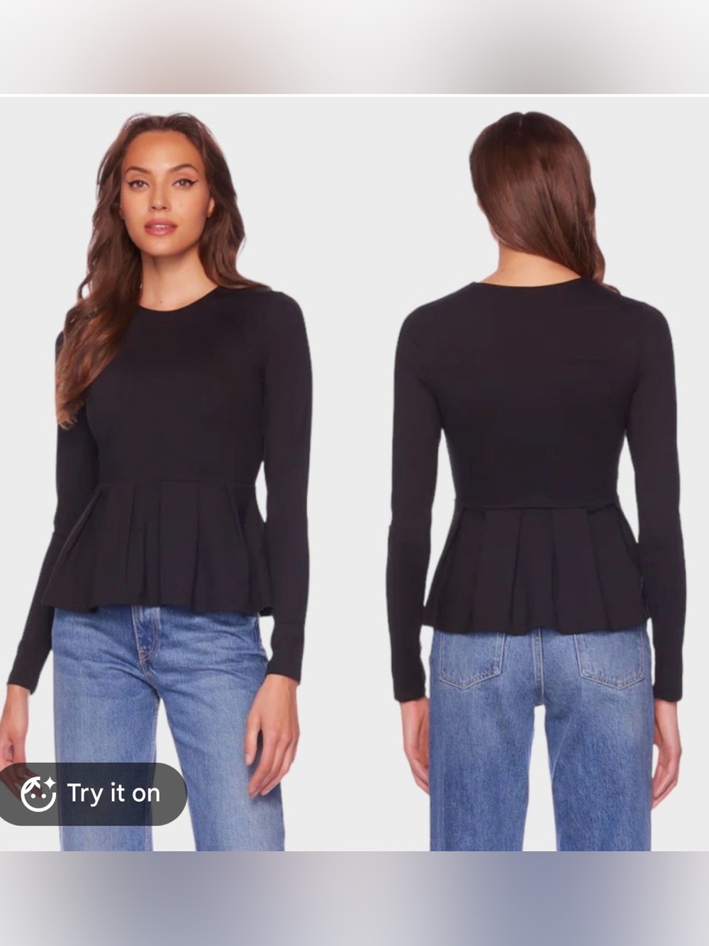 Susana Monaco Black Peplum Long Sleeve Top. Minimalist. Feminine. XS
